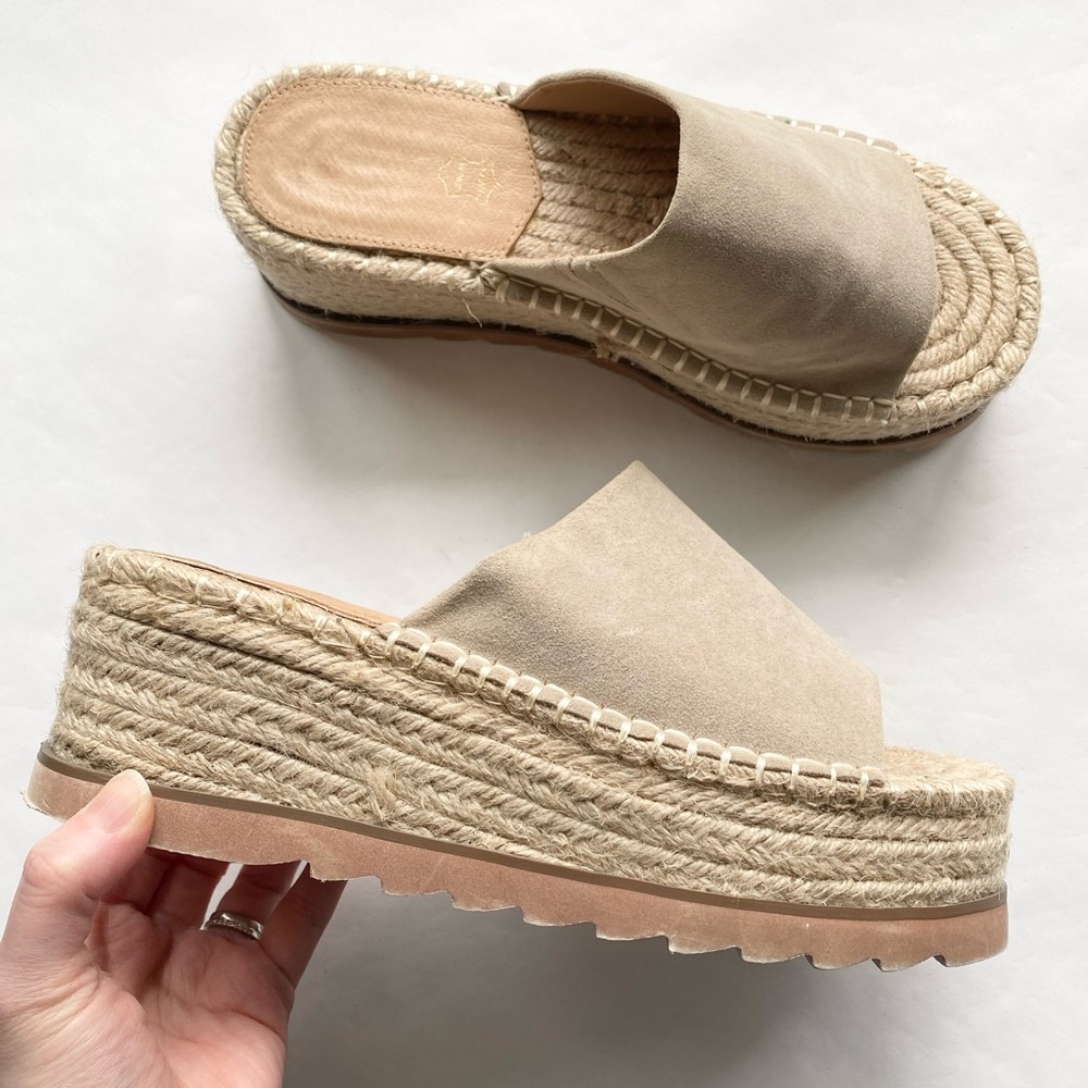 Leather Slip On Espadrille Platform Sandals